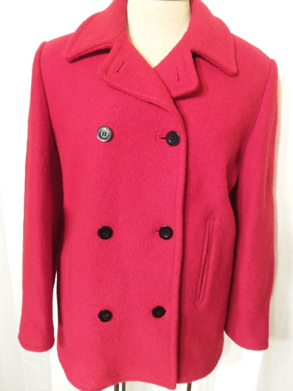 Liz Claiborne Coat Size 12 Womens Red Double Breasted Jacket Pea Coat Wool Lined